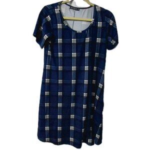 Zennilo Dress Size Small Blue Multicolor Plaid Short Sleeve Tunic With Pockets